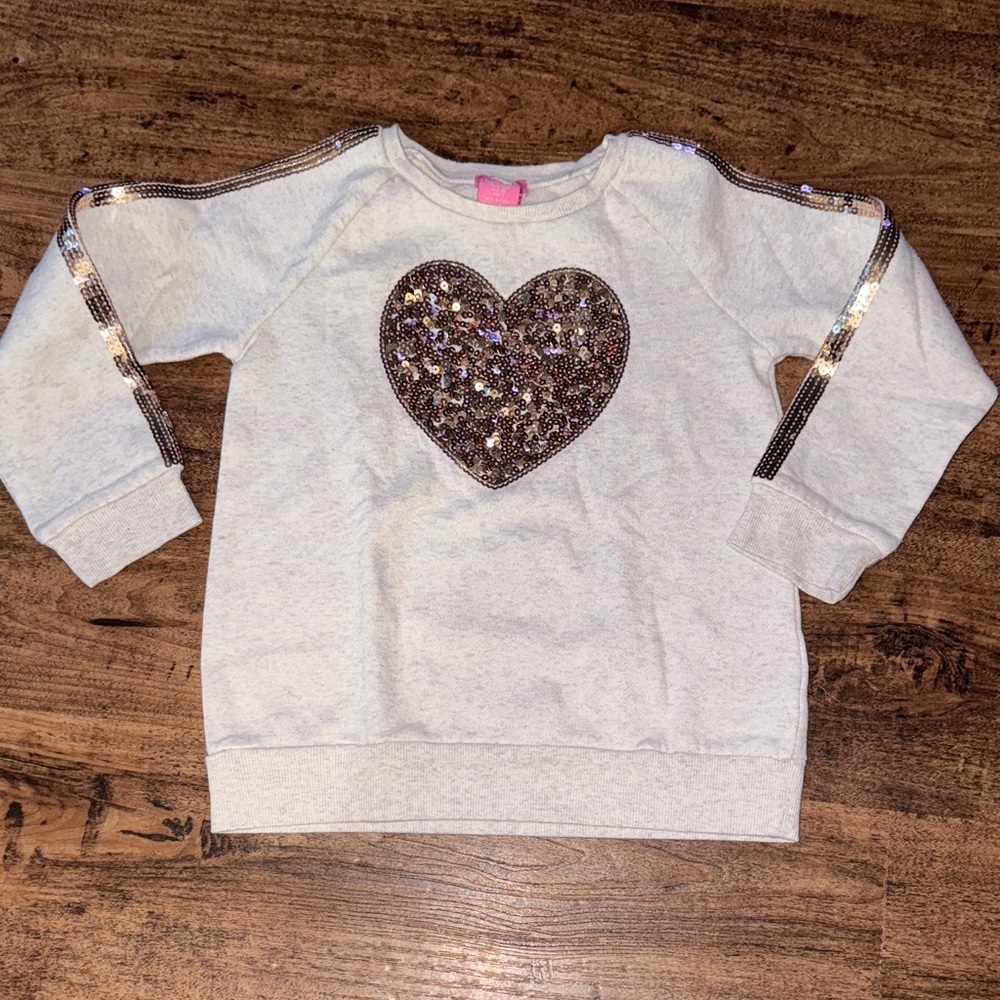 Sequin Heart Kids Sweatshirt - Cream